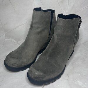 Sorel Boots Womens US 8.5 Joan of Arctic Wedge II Side Zip Gray Leather Boots